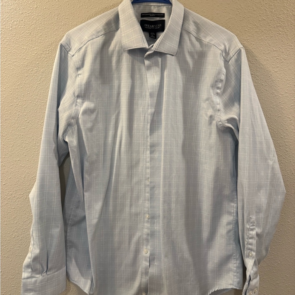 Kenneth Cole Light Blue Checkered Dress Shirt